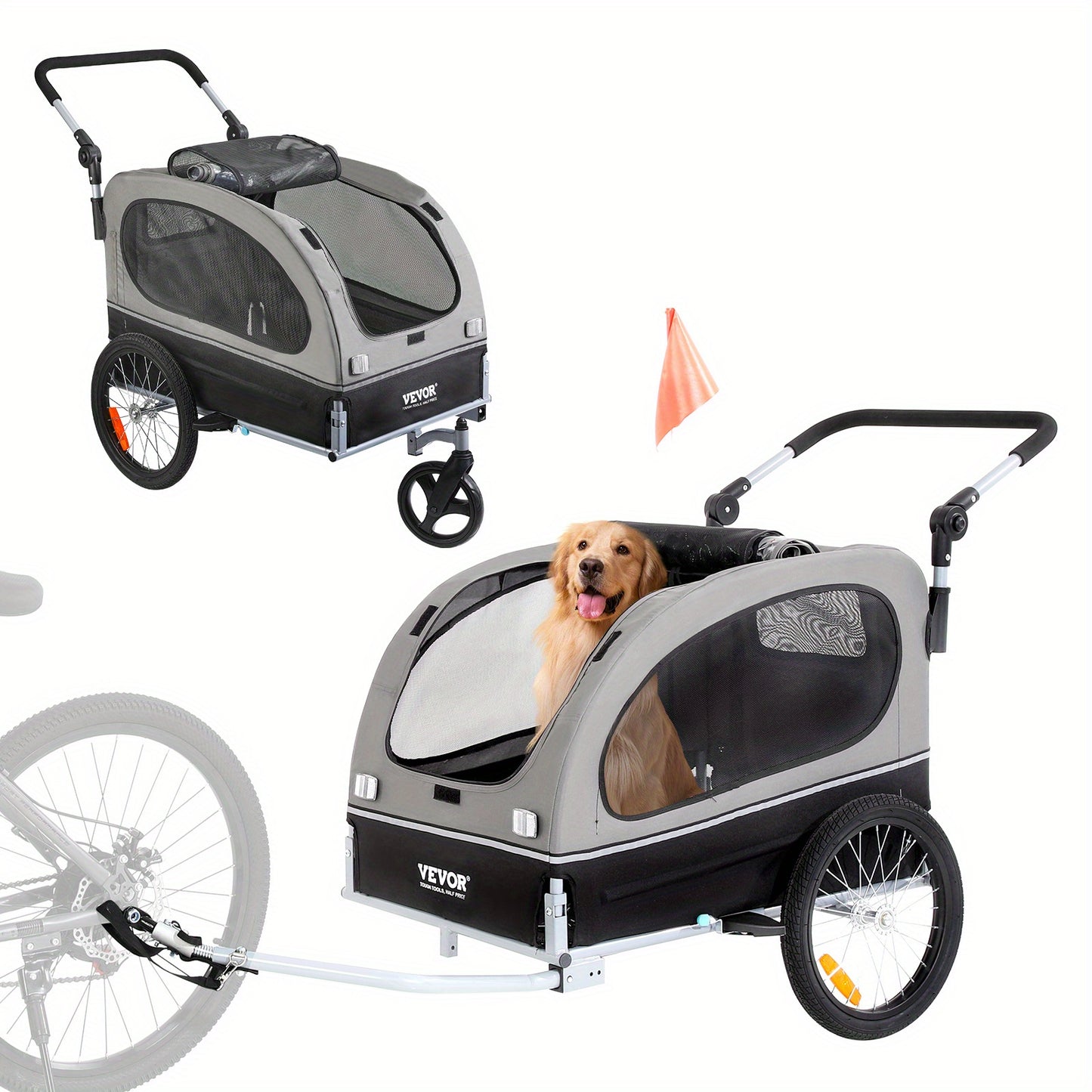Hondenaanhangwagen – Hondenwagen – Fietskar Honden – Hondentrailer – Wandelwagen Hond – Draagvermogen 45 kg – Inklapbaar Frame Met Snelle Wielverwijdering