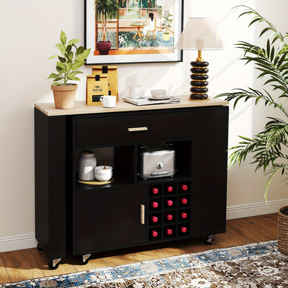 Keukenwagen – Keukeneiland – Serveerwagen – Opbergkast – Bartafel – Mobiel Met Vergrendelbare Wielen – 2-in-1 Draaibaar Werkblad – MDF En Rubberwood Uitvoering – Wit