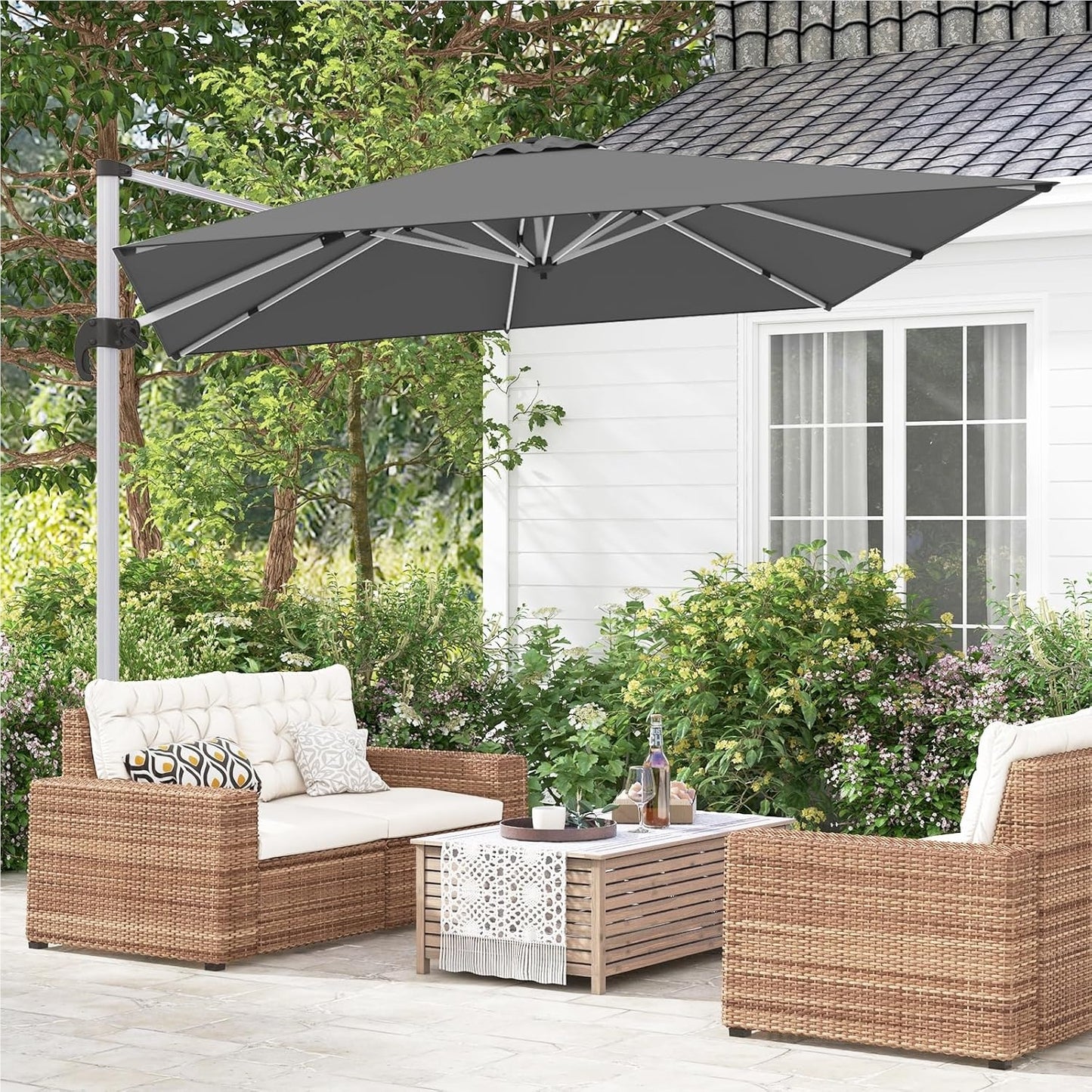 Zweefparasol – Hangparasol – Tuinparasol – Balkonscherm – Terrasparasol – Vierkant – 300x300 cm – Kantelbaar & 360° Draaibaar – Aluminium Frame & Waterafstotend Doek