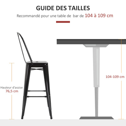 Barstoel – Barkruk – Barstoel Kruk – Barkrukken – Keukenstoel – Industrieel Design – Met Rugleuning en Voetsteun – Zithoogte 76,5 cm – Zwart Metaal