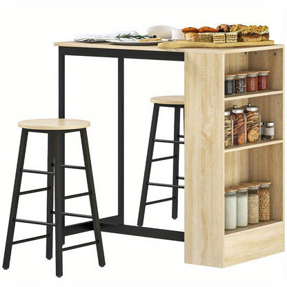3-in-1 Bar Set with Storage Shelf & Footrest for Small Spaces, Bar Sets For Home, Bar Stool Chairs, Bar Stools, Bar Decor, Bar Furniture, Barstool Chairs, Barstools, Indoor Bar, Tables For Small Spaces, Bar Shelves, Bistro Se