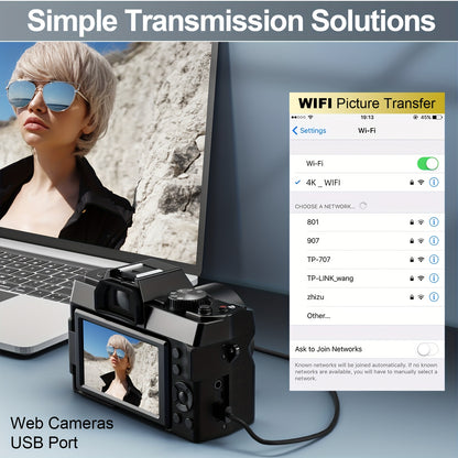 Digitale Camera – Fotocamera – Vlogcamera – Compact Camera – Reiscamera – 48 Megapixel Sensor – 180° Kantelbaar OLED-scherm – Zwart