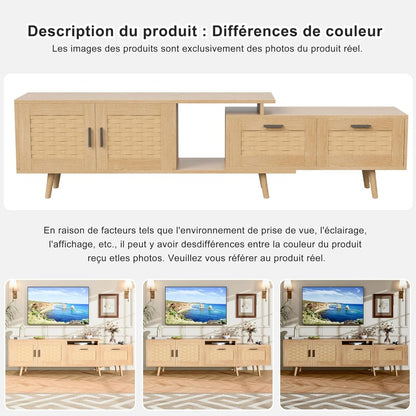 tv-meubel – tv-kast – dressoir – mediameubel – wandmeubel – Mid-Century Modern Design – Natuurlijke Rattan Accenten – 146x30x44 cm – MDF Hout