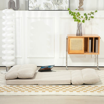 Vloerstol – Vloerstolletje – Inklapbare Zitstoel – Relaxstoel – Vloerbed – Verstelbare Rugleuning 6-standen – Dikke Comfortabele Kussenlaag – Beige Linnenlook