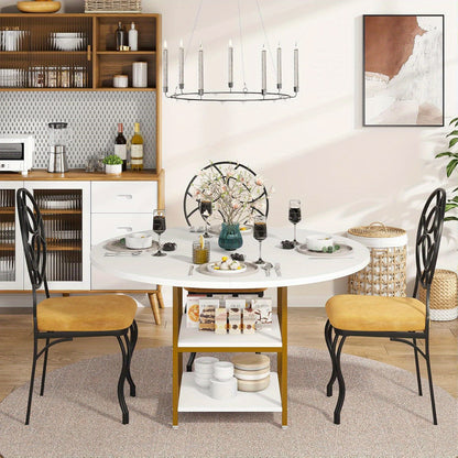 Ronde Eettafel – Keukentafel – Tafel Voor Eetkamer – Kleine Eettafel – Ronde Keukentafel Wit Goud – 47 Inch Voor 4 Personen – Met 2-Delige Opbergruimte – Duurzaam Engineered Hout