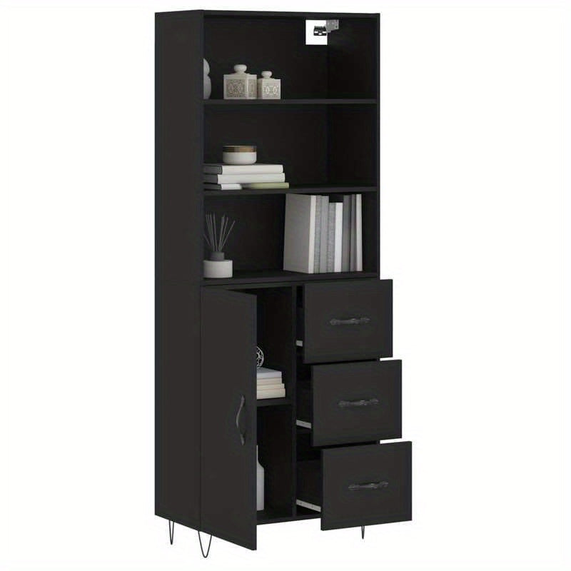Hoge Kast – Opbergkast – Boekenkast – Nachtkastje – Staande Kast – Mat Zwart – Duurzaam Hout Kunststof – 69,5x34x180 cm