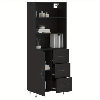 Hoge Kast – Opbergkast – Boekenkast – Nachtkastje – Staande Kast – Mat Zwart – Duurzaam Hout Kunststof – 69,5x34x180 cm