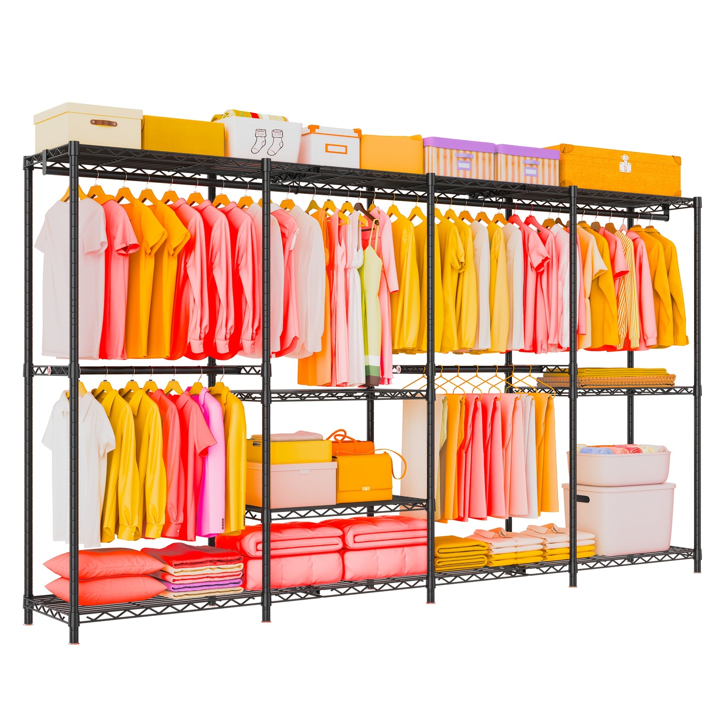 Kledingrek – Garderoberek – Kledingstang – Klerenhanger – Kapstok – Extra Groot – Carbon Staal – 11 Planken – 4 Kolommen – 4 Lagen – Hoog Draagvermogen 499 KG