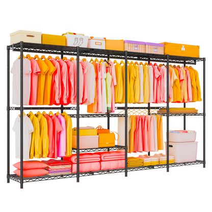Kledingrek – Garderoberek – Kledingstang – Klerenhanger – Kapstok – Extra Groot – Carbon Staal – 11 Planken – 4 Kolommen – 4 Lagen – Hoog Draagvermogen 499 KG