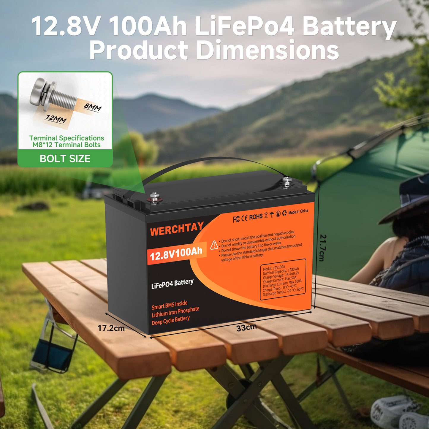 Lithium Accu – LiFePO4 Batterij – 12V 100Ah Accu – Oplaadbare Accu – Bootaccu – Lichtgewicht & Veilig – Smart BMS Bescherming