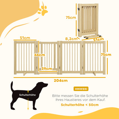 Houten Hondenren – Hondenhek – Hondenplaat – Huisdierenren – Speelren – Natuurlijk Massief Dennenhout – Flexibel 4 Panelen 204x36x75 cm