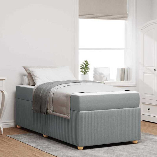 Bedframe – Bed – Tweepersoonsbed – Platformbed – Opbergbed – Lichtgrijs – Met Matras – 90x200 cm – Gestoffeerd Met Corduroy – Ruime Opbergruimte Onderbed