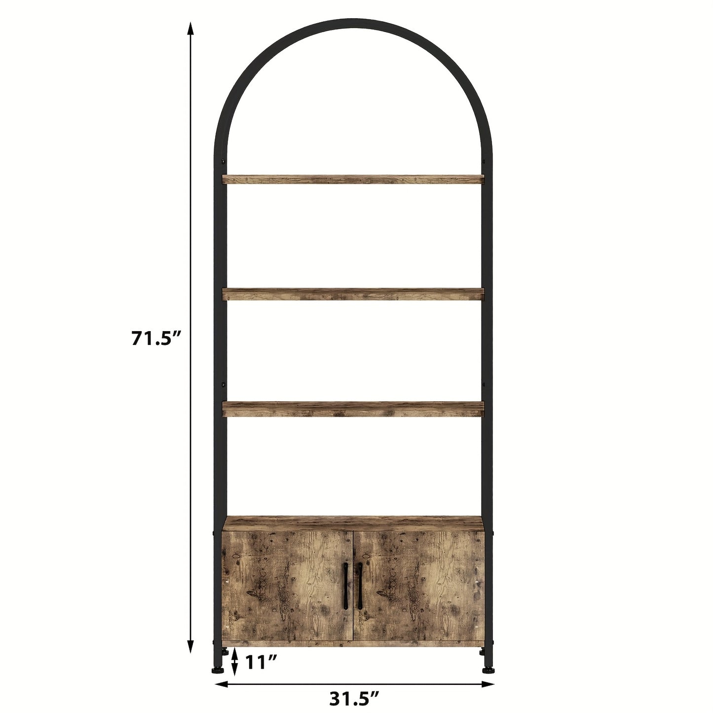 4-laagse Boekenplank – Boekenkast – Open Kast – Vakkenkast – Opbergkast – Wit – Industrieel Metalen Frame – 181,6 cm Hoog – Boogvormig Design Met Deuren