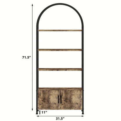 4-laagse Boekenplank – Boekenkast – Open Kast – Vakkenkast – Opbergkast – Wit – Industrieel Metalen Frame – 181,6 cm Hoog – Boogvormig Design Met Deuren