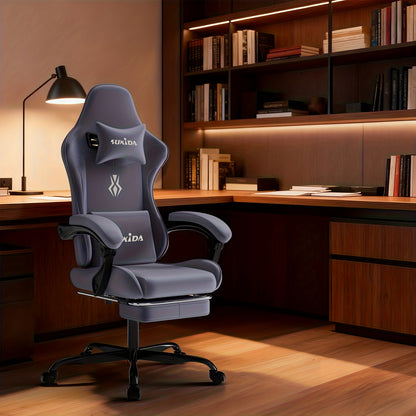Gamingstoel – Gamestoel – Gaming Chair – Bureaustoel – Game Stoel – Ergonomisch Ontwerp – Verstelbare Rugleuning 135° – Voetsteun – Vuilafstotende Stoffering – Robuust Metalen Frame – Donkergrijs