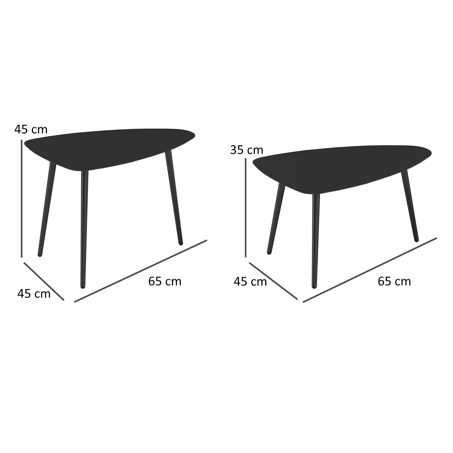 Bijzettafel – Bijzettafels – Salontafel – Banktafel – Nachtkastje – Weerbestendig Stalen Frame – Modern Driehoekig Design Zwart
