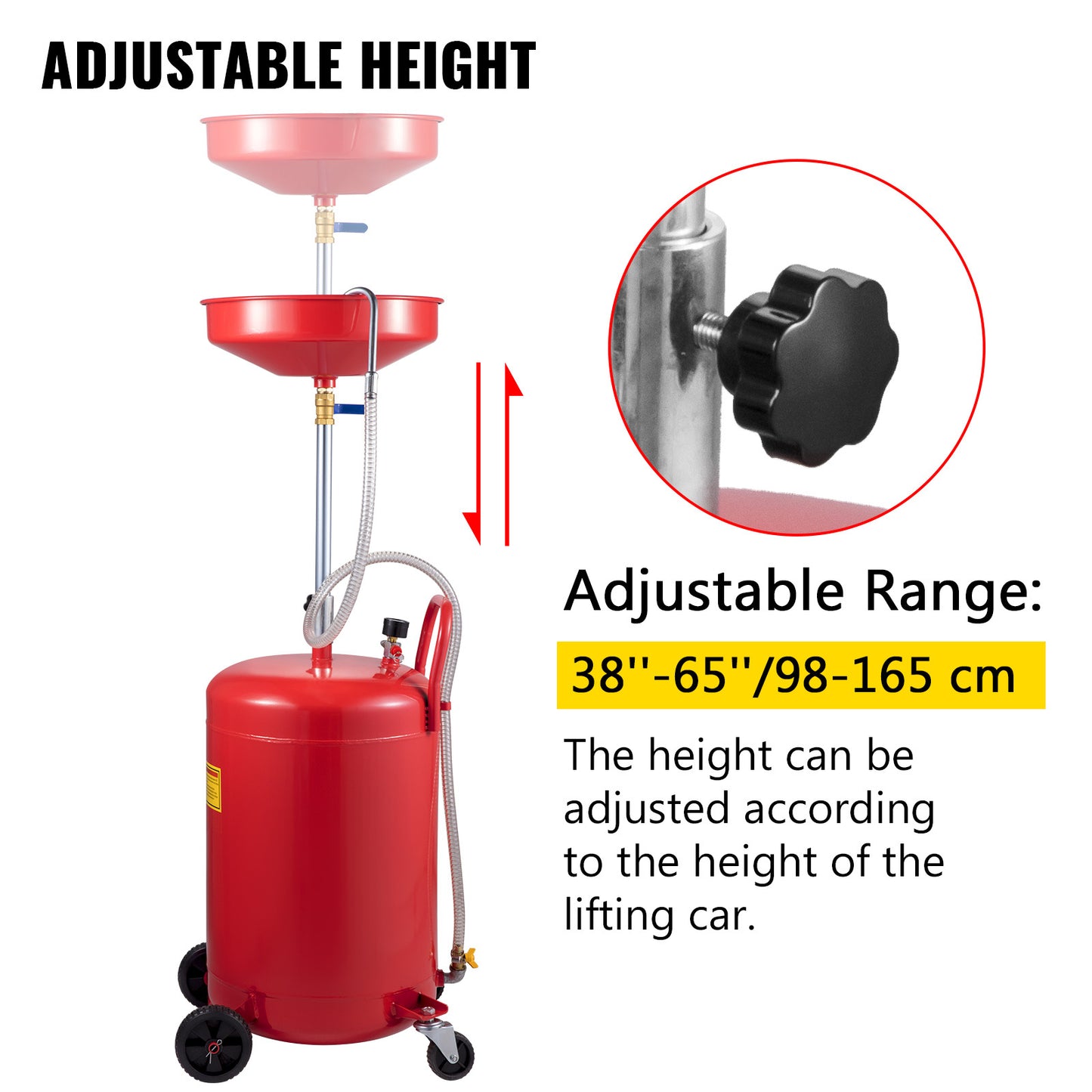 Olieopvangtank – Olieafvoertank – Olieafscheider – Olieopvangbak – Mobiele Olieopvang – 80 Liter Capaciteit – Verstelbare Hoogte Met Wielen