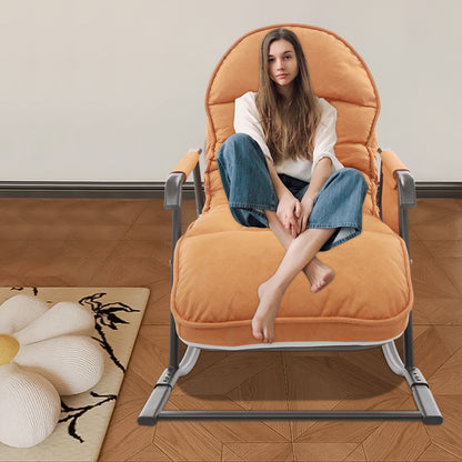 Relaxfauteuil – Schommelstoel – Loungefauteuil – Verstelbare Stoel – Relaxstoel – Stalen Frame – 3-stand Voetsteun – Oranje – Comfortabele Zit – Geschikt Voor Harde Vloeren