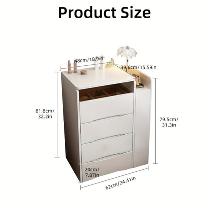 Kaptafel – Make-uptafel – Visagie Spiegel – Schminktafel – Toilettafel – Met 4 Lades en Zijkast – Compacte Eikenhouten Set Wit