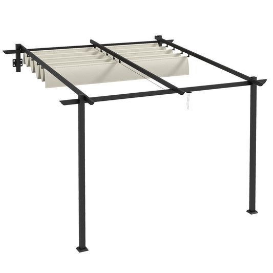 Tuinpaviljoen – Tuinoverkapping – Pergola – Buitenverblijf – Overkapping – Cream – Uitschuifbaar Dak – Metalen Frame – Wandmontage – 3 x 3 Meter