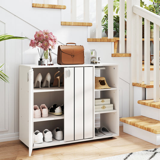 Schoenenkast – Schoenenrek – Schoenenopberger – Schoenenmeubel – Schoenentoren – Houten 3 Etages – Verstelbare Planken – Deurtjes – Wit – Compact & Duurzaam