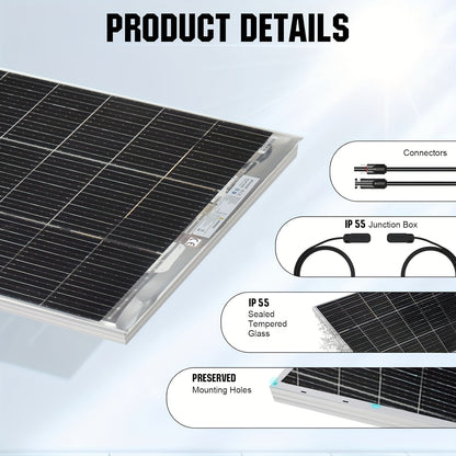 120W Zonnepaneel – Solar Paneel – Photovoltaïsch Paneel – Rigid Zonnepaneel – Transparant Zonnepaneel – Monokristallijn Silicium – Compact & Licht Gewicht – Inclusief 90cm Kabel