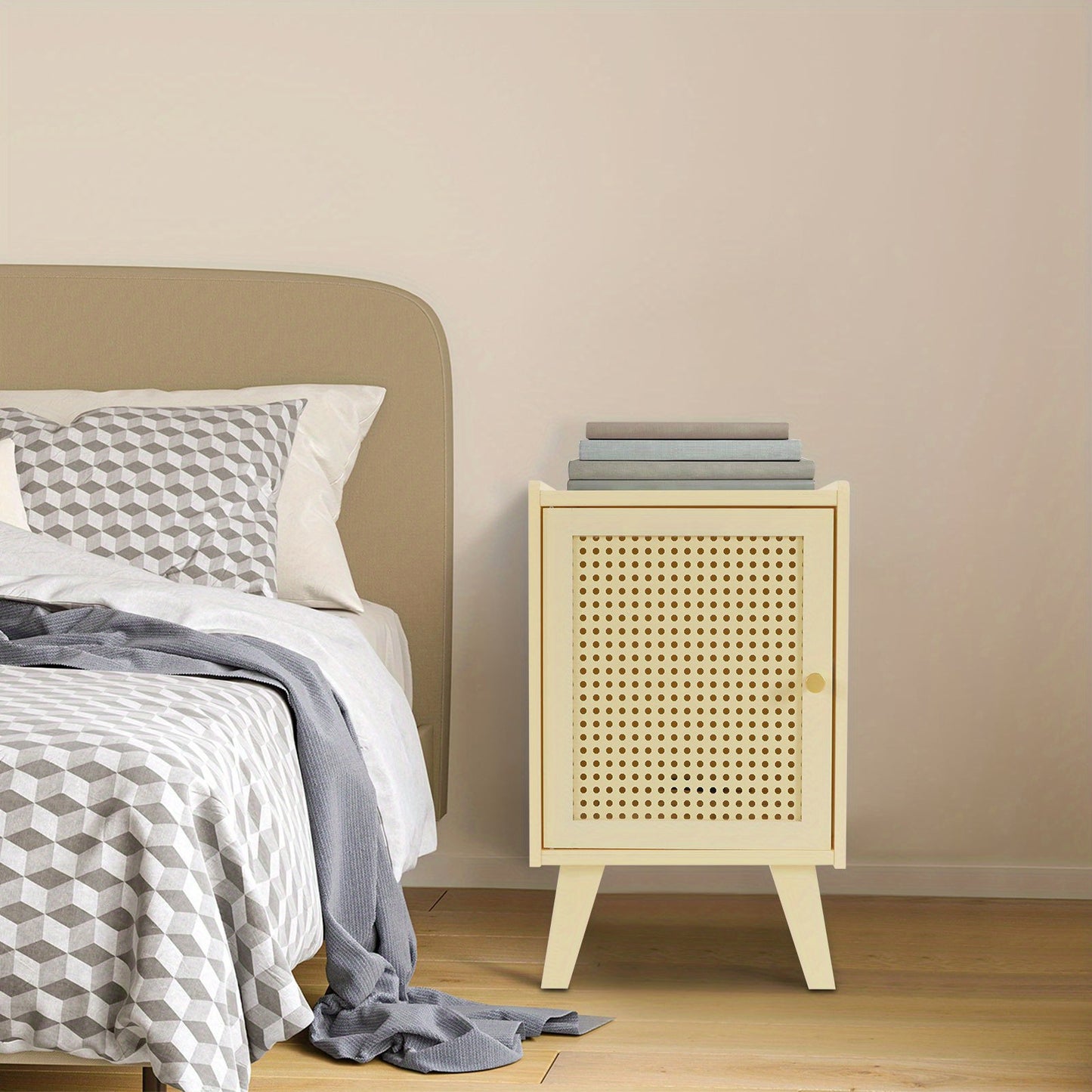Nachtkastje – Bedside Table – Bijzettafel – Opbergmeubel – Nachtmeubel – Modern Minimalistisch Design – Compact Formaat – Duurzaam Bamboe & Krasbestendig – Romig Beige