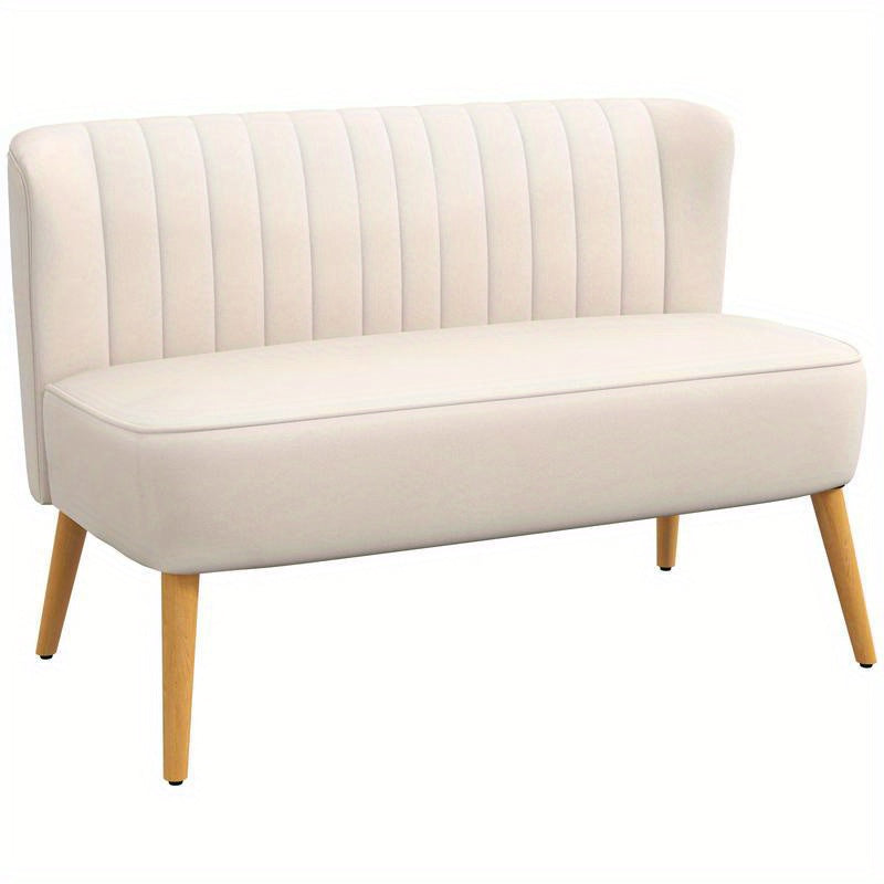 2-Zits Sofa – Tweezitsbank – Compacte Bank – Loveseat – Kleine Bank – Dik Schuimvulling – Stevige Houten Poten – Wit Bruin – 117x56,5x77 cm – Makkelijk Montage