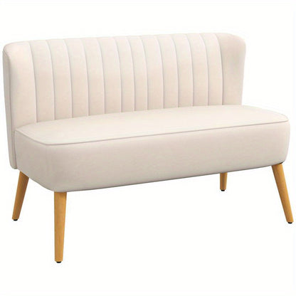 2-Zits Sofa – Tweezitsbank – Compacte Bank – Loveseat – Kleine Bank – Dik Schuimvulling – Stevige Houten Poten – Wit Bruin – 117x56,5x77 cm – Makkelijk Montage