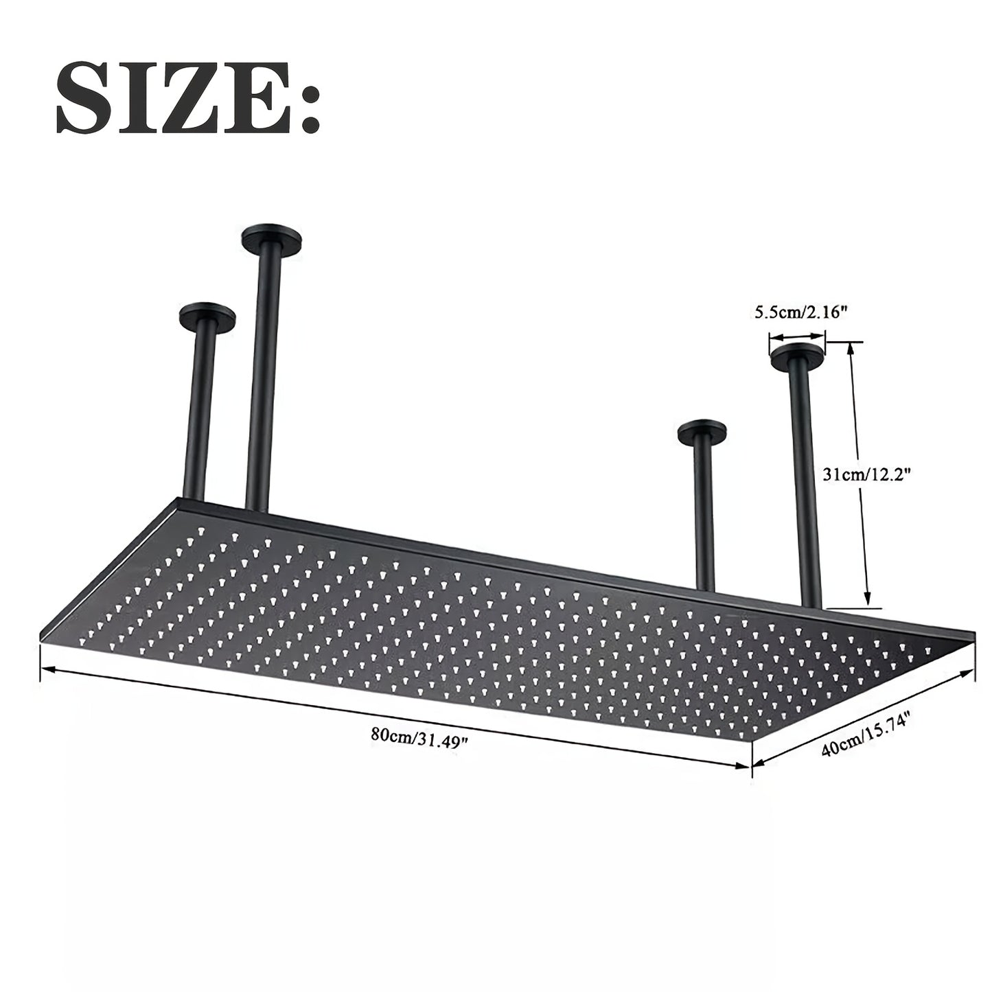 Regendouchekop – Regendouche – Douchekop – Hoofddouche – Plafonddouche – Mat Zwart – Groot Formaat 40,64x81,28 cm – Hoogwaardige Waterverdeling