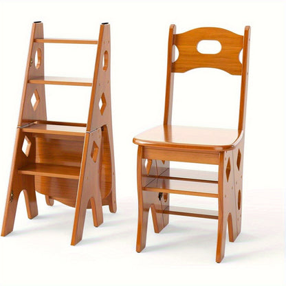 Opvouwbare 4-Traps Librarisladder – Houten Trapje – Opklapbare Ladder – Boekenkastladder – Bloemenrek – Duurzaam Hardhout – Ruimtebesparend en Multifunctioneel – Honingkleur