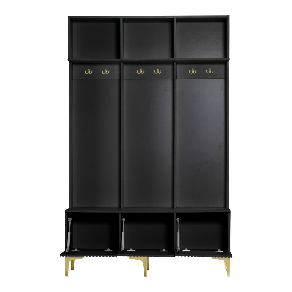 Halbank – Schoenenbank – Opbergbank – Kastbank – Kapstok – Zwart – Gouden Haken – 120 cm Breed – Ruimtebesparend – Eenvoudige Montage
