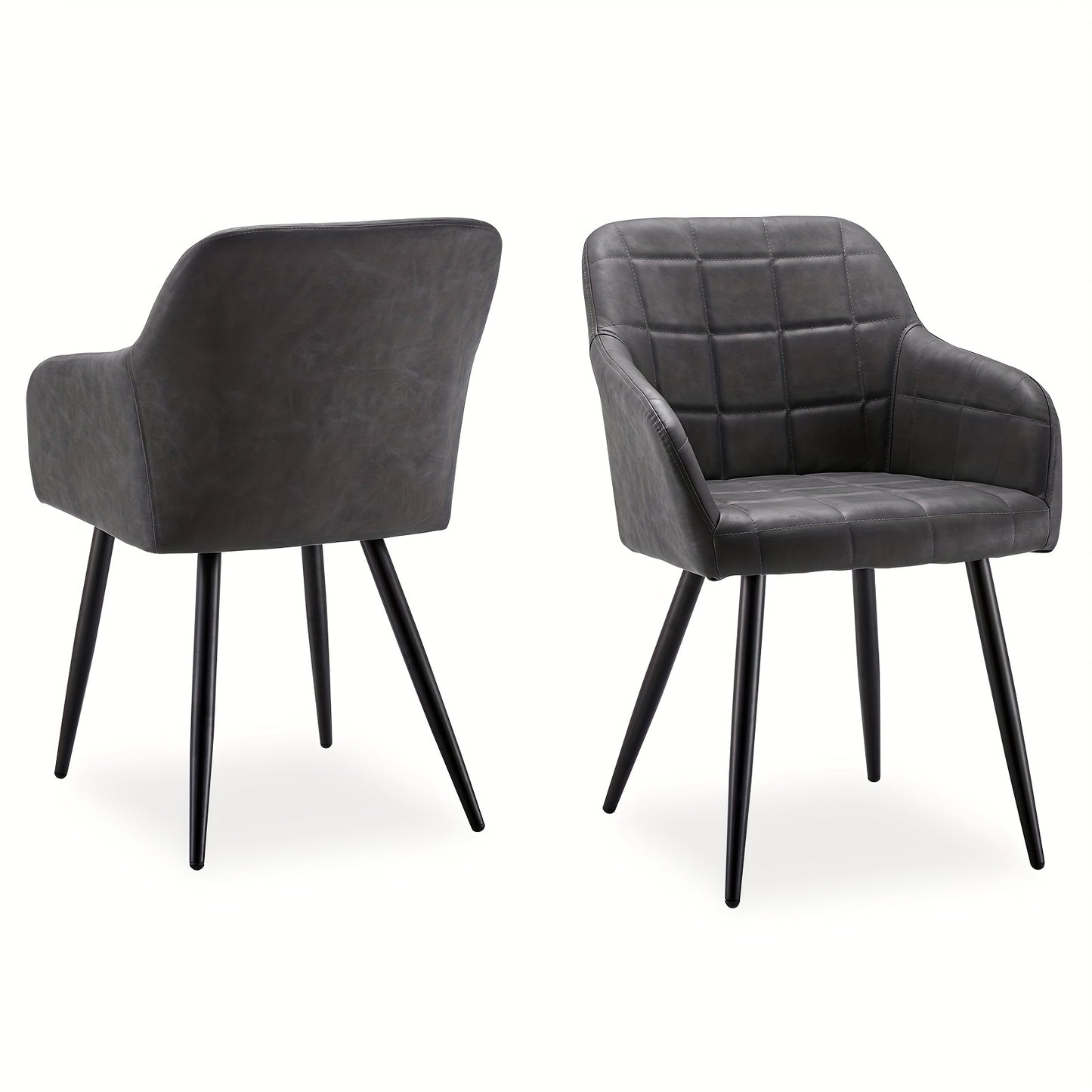 Eetkamerstoel – Stoel – Kuipstoel – Fauteuil – Keukenstoel – Donkergrijs Kunstleer – Memory Foam Zitting – Metalen Poten