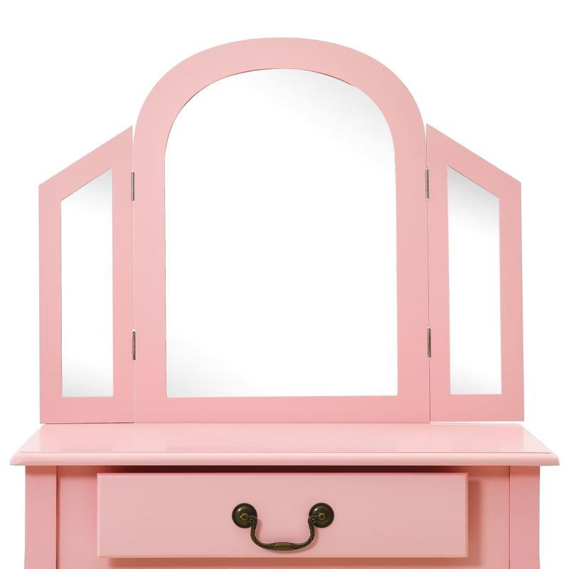 Dressing table with stool 65x36x128cm paulownia wood MDF pink