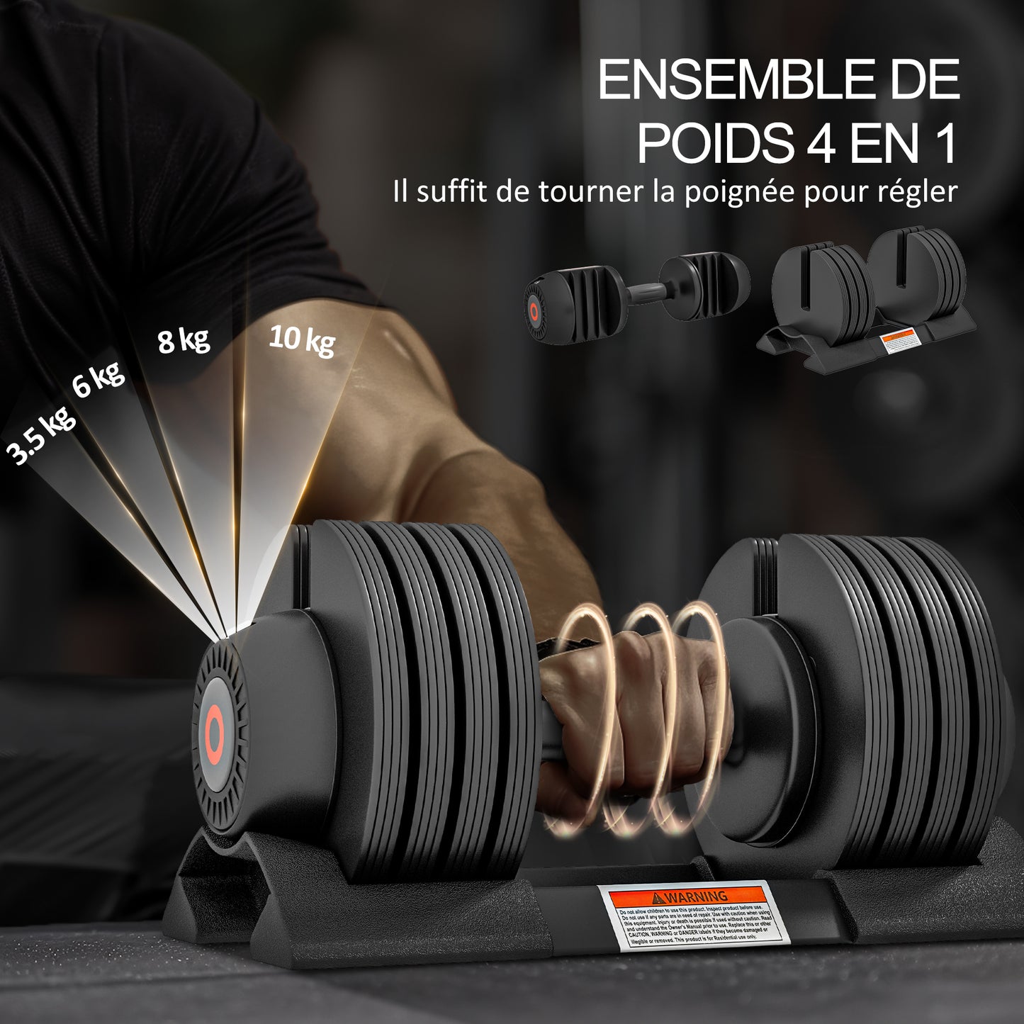 Verstelbare Dumbbells – Halters – Gewichtset – Fitness Gewichten – Krachttraining – Anti-Slip Handvat – Inclusief Opbergbakje – 3,5 tot 10 kg – Zwart