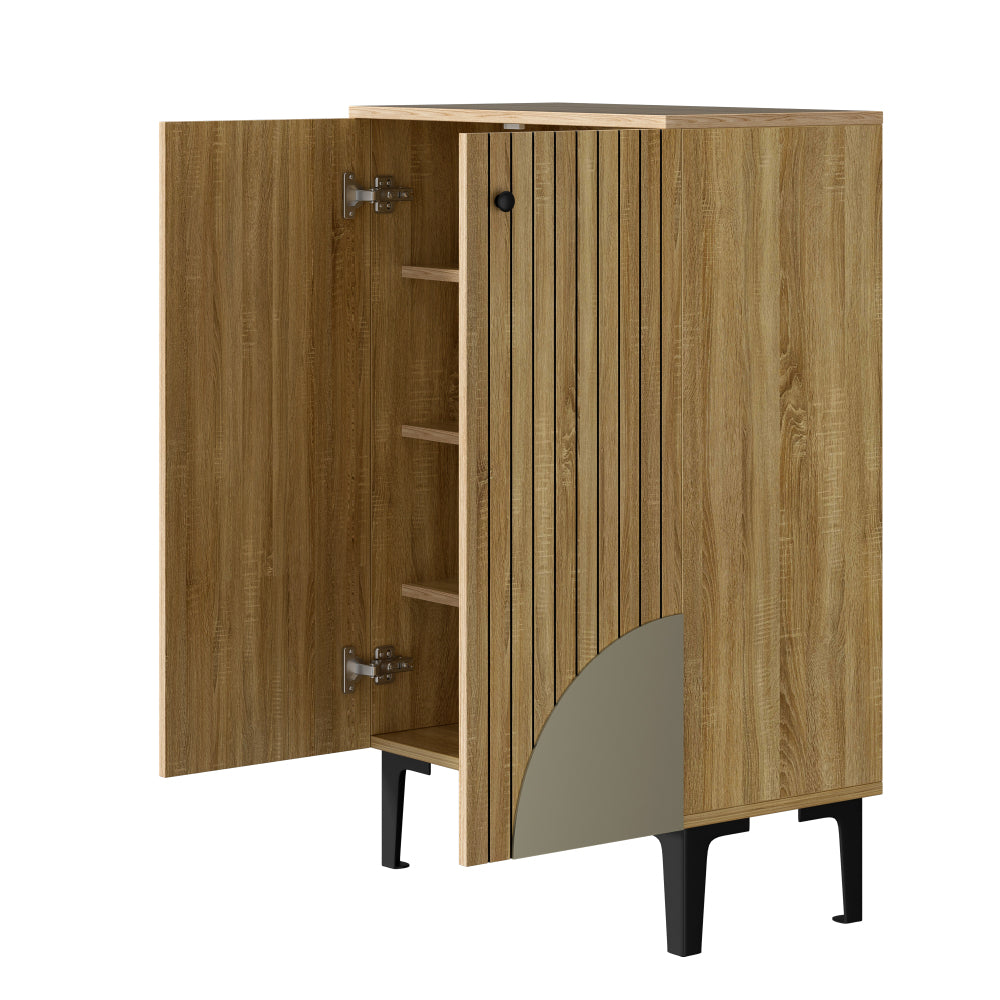 Schoenenkast – Schoenenrek – Schoenenkastje – Schoenopberger – Schoenmeubel – Modern – Ruimtebesparend – MDF Met Zwart Metalen Frame – 60x32x94 cm – Meerdere Planken – Deuren