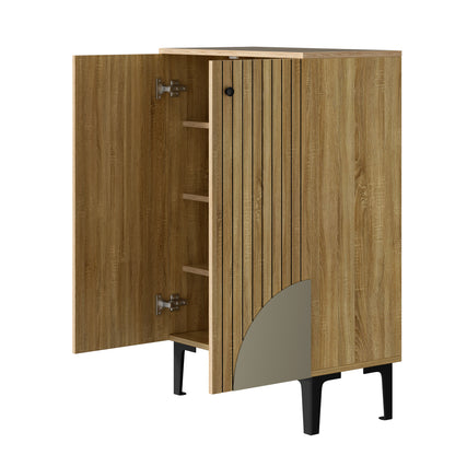 Schoenenkast – Schoenenrek – Schoenenkastje – Schoenopberger – Schoenmeubel – Modern – Ruimtebesparend – MDF Met Zwart Metalen Frame – 60x32x94 cm – Meerdere Planken – Deuren