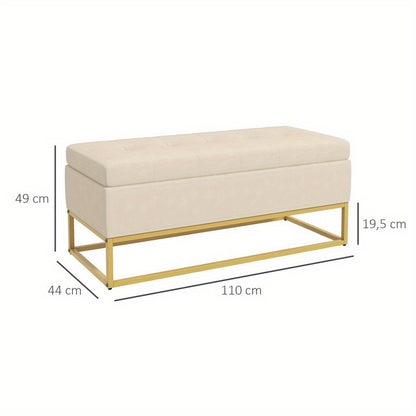Opbergbank – Poef – Ottomane – Bank Met Opbergruimte – Gestoffeerde Bank – Lichtbruine Velvet – Met Stalen Poten – 110x44x49 cm – Draagvermogen 200 kg
