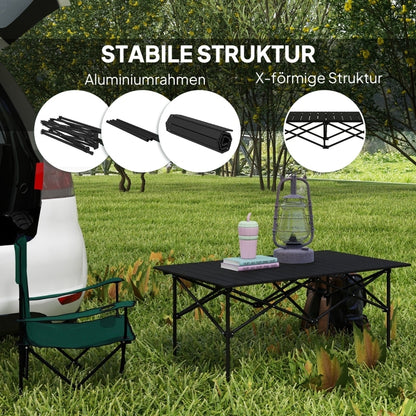 Tuinpicknicktafel – Picknicktafel – Campingtafel – Balkontafel – Inklapbare Tuintafel – Lichtgewicht Aluminium X-Frame – Rollend Kunststof Tafelblad 95x55 cm
