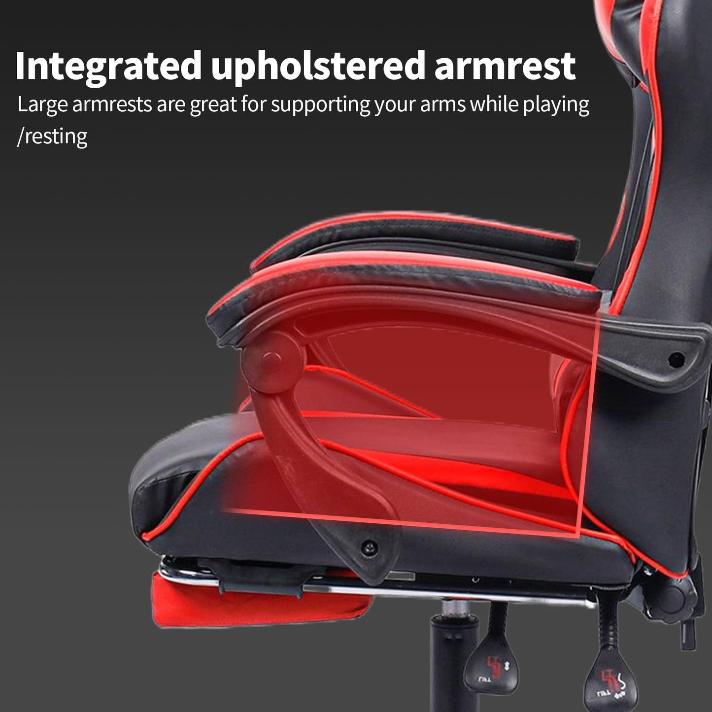 Ergonomische Gamingstoel – Bureaustoel – Gamerstoel – Draaistoel – Werkstoel – Met Verstelbare Voetensteun – Roestvrijstalen Frame – Rood