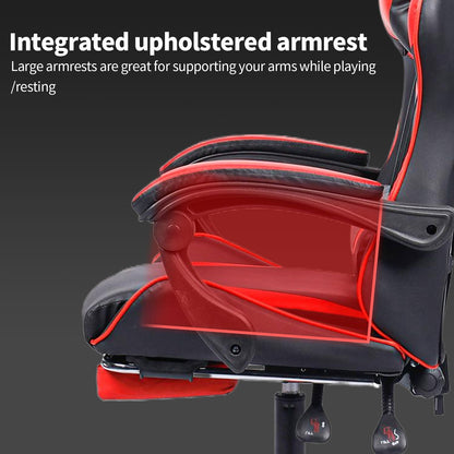 Ergonomische Gamingstoel – Bureaustoel – Gamerstoel – Draaistoel – Werkstoel – Met Verstelbare Voetensteun – Roestvrijstalen Frame – Rood