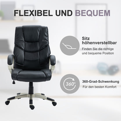 Bureaustoel – Office Chair – Ergonomische Stoel – Draaistoel – Desk Chair – Met Schommelfunctie – Zwart Kunstleer – Metalen Frame – Hoge Rugleuning – 70x58x114–124 cm