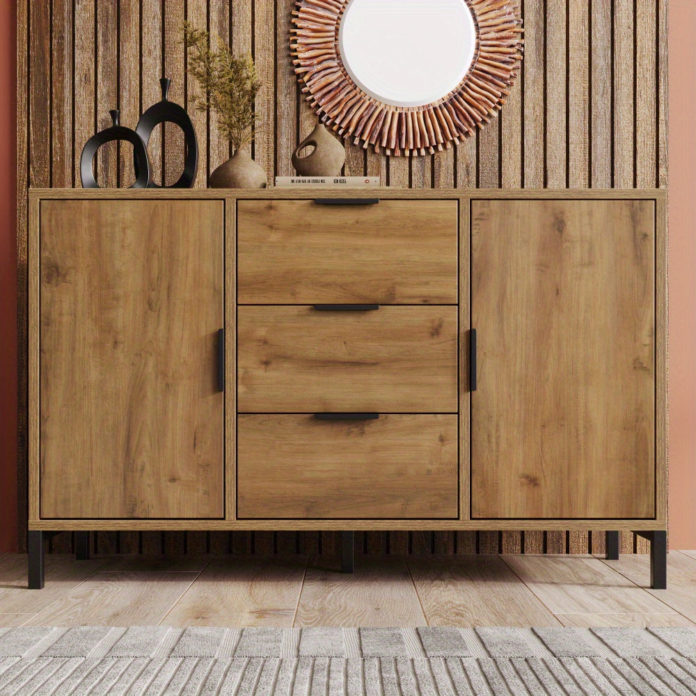 Dressoir – Kast – Opbergkast – Sideboard – Buffetkast – Donker Eiken – 120x40x76 cm – Verstelbare Planken – 3 Laden & 2 Deuren