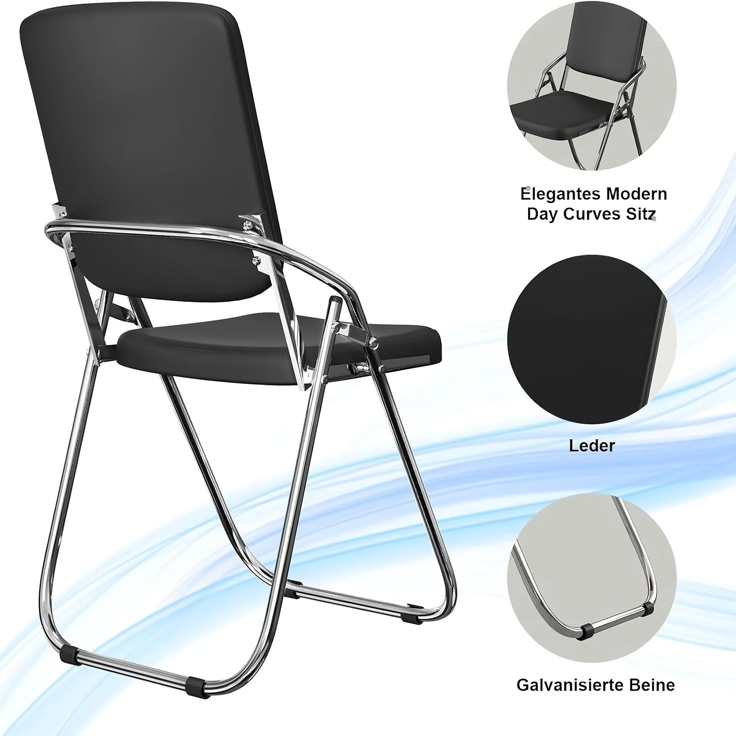 Opvouwbare stoel – inklapstoel – klapstoel – kampeerstoel – vouwstoel – Set van 4 – Stalen frame & PU-kunstleer – Ergonomische rugleuning met armleuningen