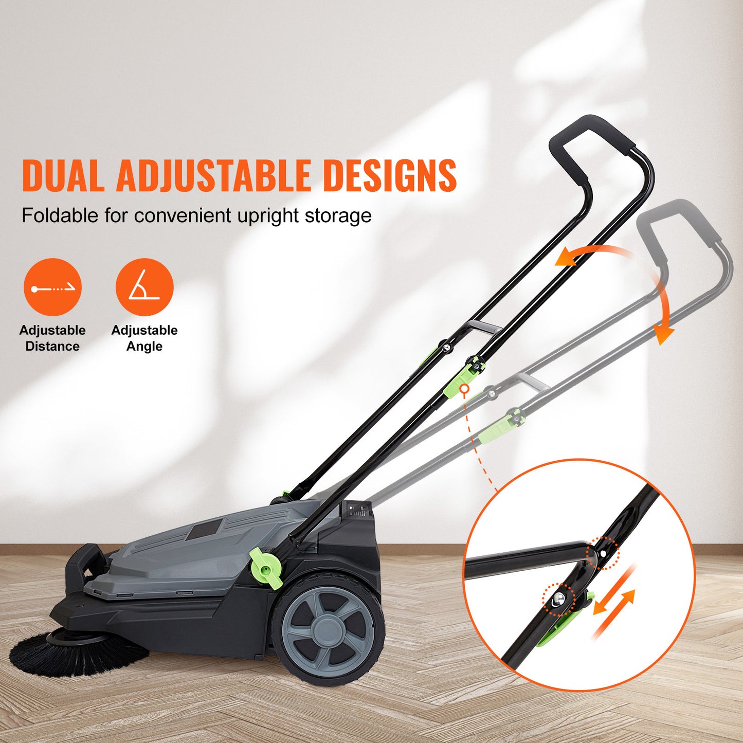 Veegmachine – Handveger – Veegwagen – Tuinruimer – Bladveger – Koolstofstaal & ABS – 65 cm Veegbreedte – 19 Liter Opvangbak