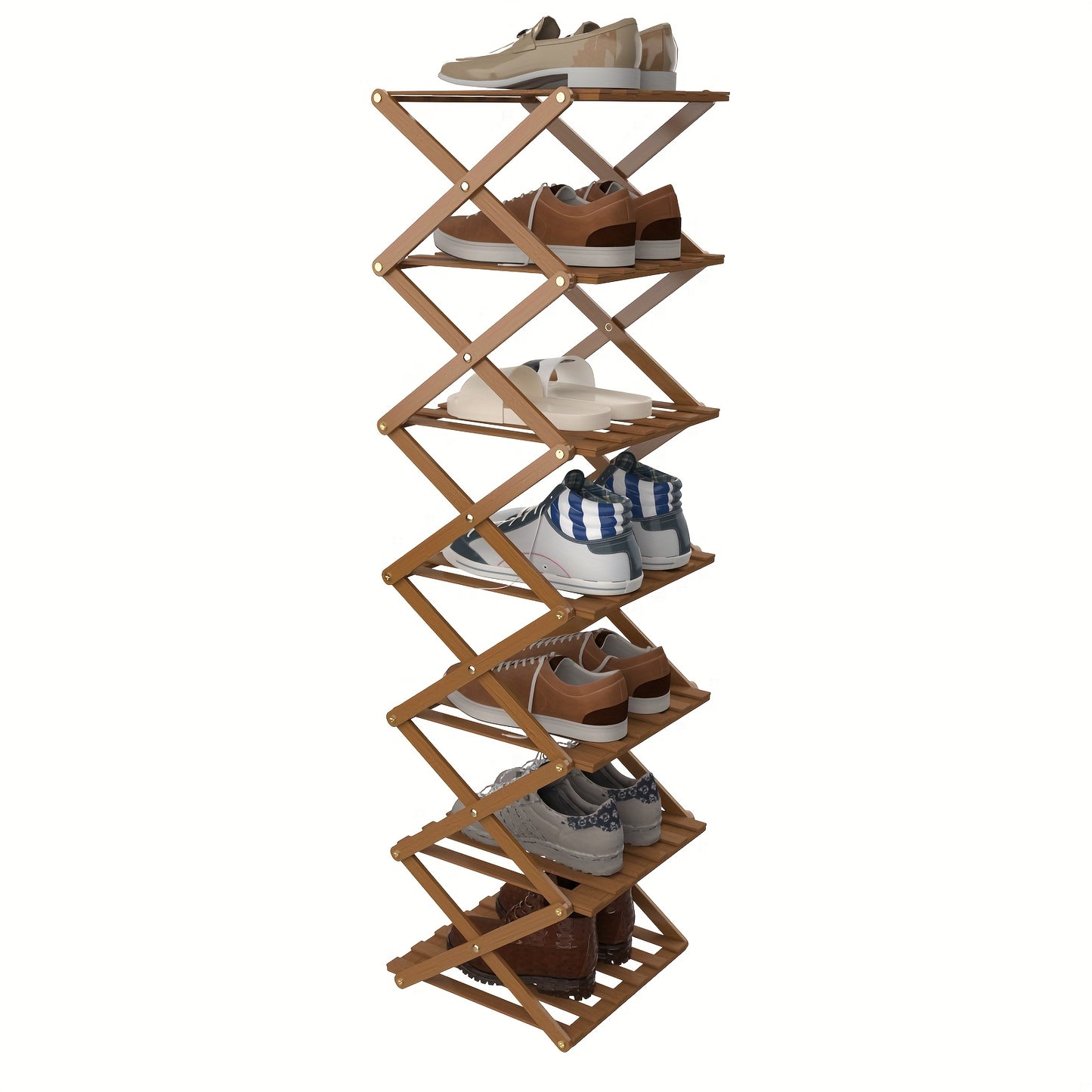 Schoenenrek – Schoenenkast – Schoenenopberger – Hal Organizer – Schoenenbank – 7 Lagen – Smal Verticaal Design – Bamboe & Kunststof – Vrijstaand Zonder Montage – 25x25x125 cm