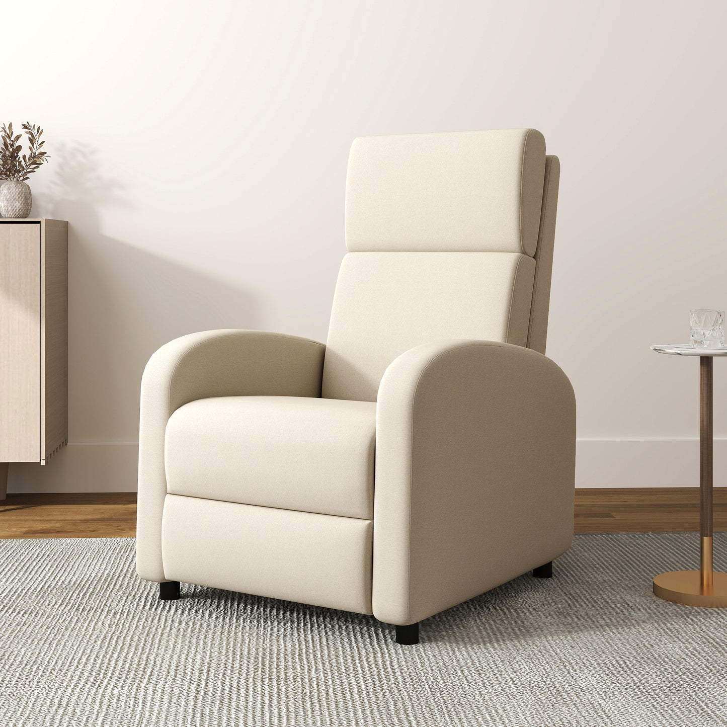 Relaxfauteuil – Relaxstoel – TV Stoel – Verstelbare Stoel – Fauteuil Crème – Verstelbare Rugleuning Tot 160° – Opklapbare Voetensteun
