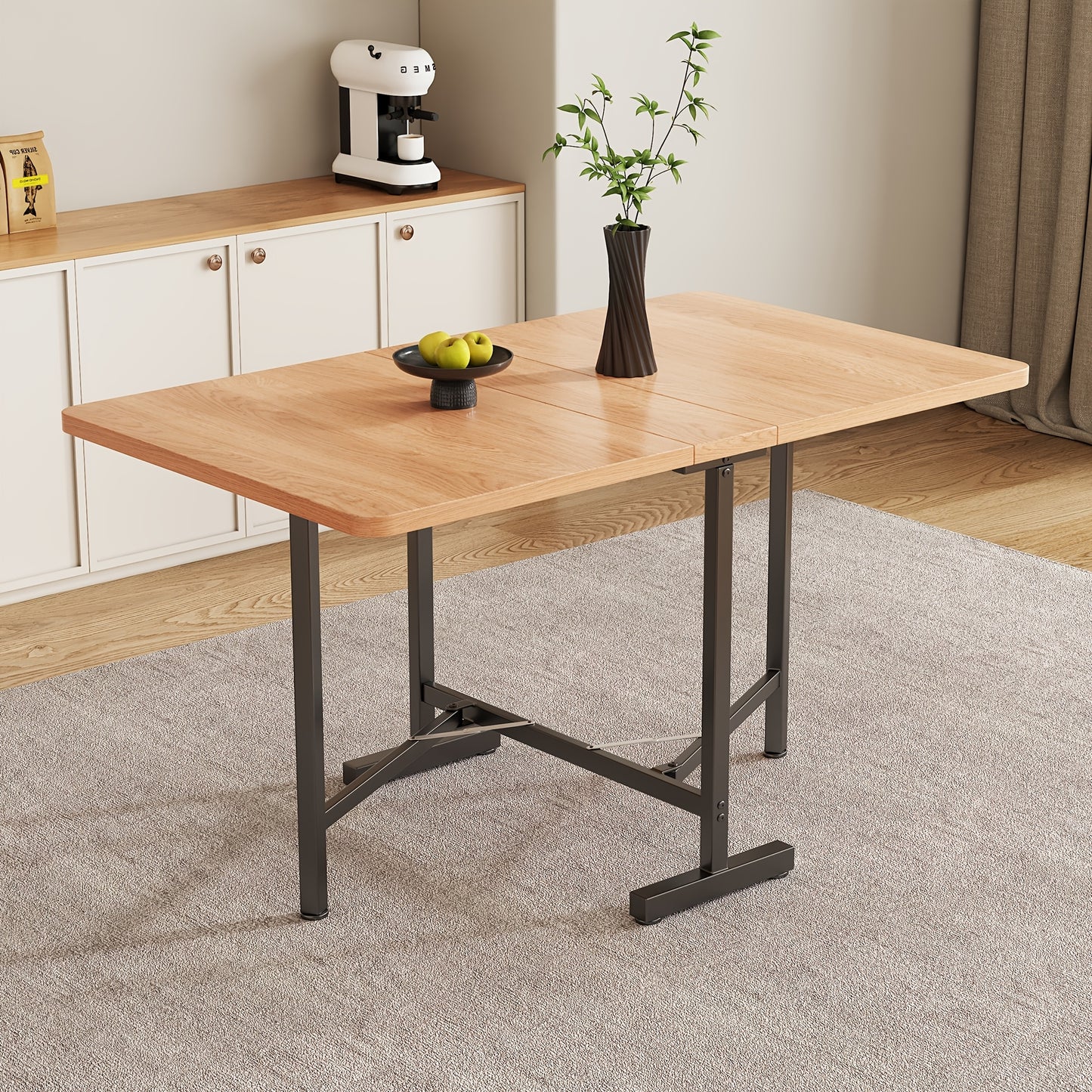 Elegant Modern Minimalist Natural Color Dining Table - Extendable Dining Table 120cm X 80cm, Foldable And Storable Table, Modern Minimalist Style, High Strength Alloy Bracket