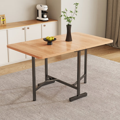 Elegant Modern Minimalist Natural Color Dining Table - Extendable Dining Table 120cm X 80cm, Foldable And Storable Table, Modern Minimalist Style, High Strength Alloy Bracket