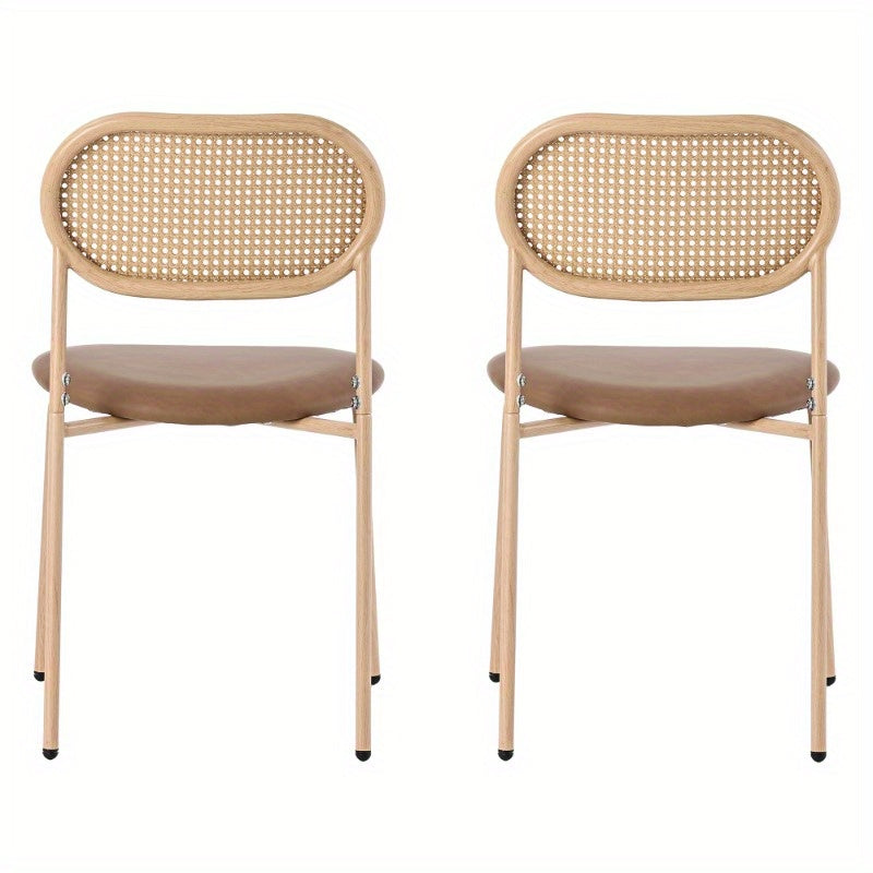 2-delige Eetkamerstoel Set – Moderne Stoel – Rattan Stoel – Leunstoel – Design Stoel – Metalen Poten – Stevig & Comfortabel – Bruin
